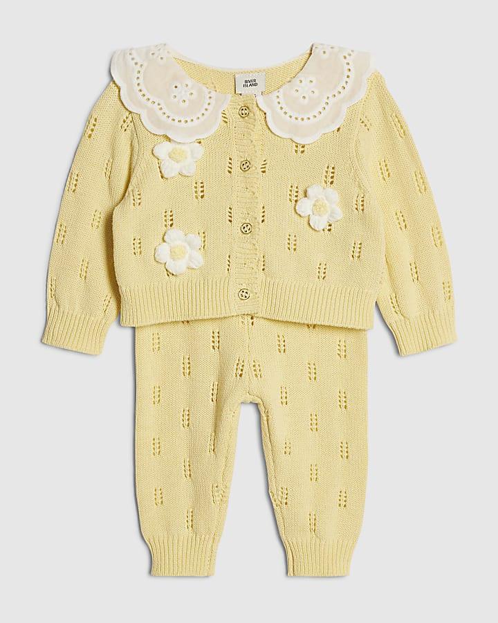 River Island Baby Girls Yellow Broderie Daisy Knit Top Set