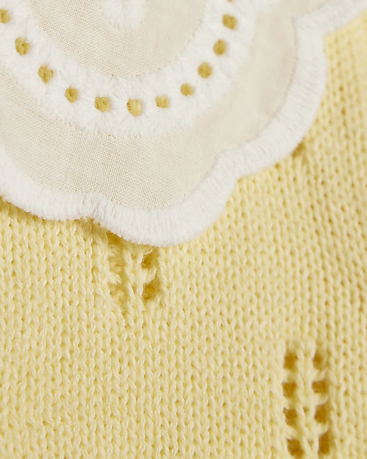 River Island Baby Girls Yellow Broderie Daisy Knit Top Set