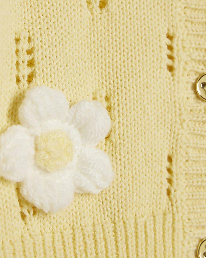river island Baby Girls Yellow Broderie Daisy Knit Top Set