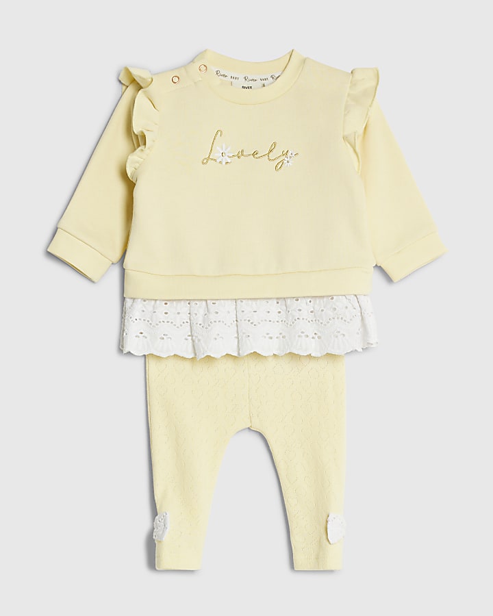 River Island Baby Girls Yellow Broderie Sweatshirt Set