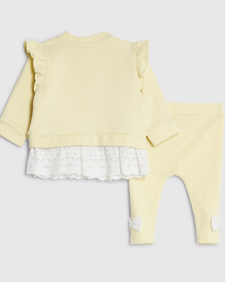 River Island Baby Girls Yellow Broderie Sweatshirt Set