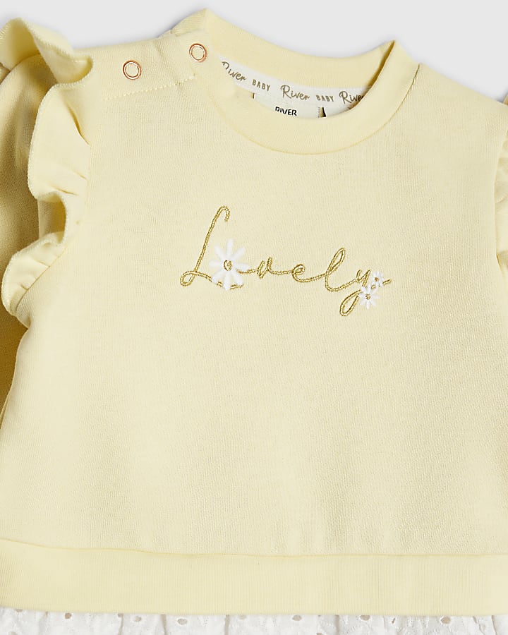 River Island Baby Girls Yellow Broderie Sweatshirt Set