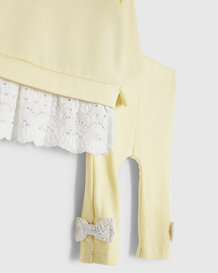 river island Baby Girls Yellow Broderie Sweatshirt Set