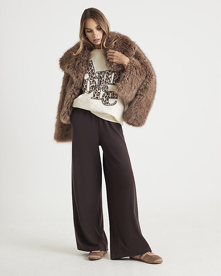 River Island Beige Amore Animal Print Oversized Sweatshirt