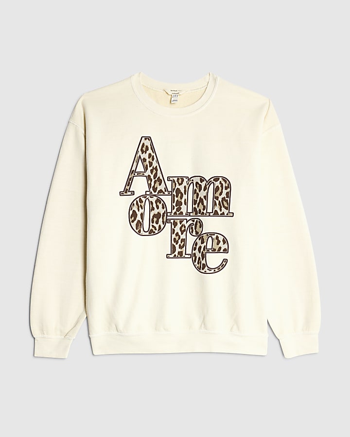 river island Beige Amore Animal Print Oversized Sweatshirt