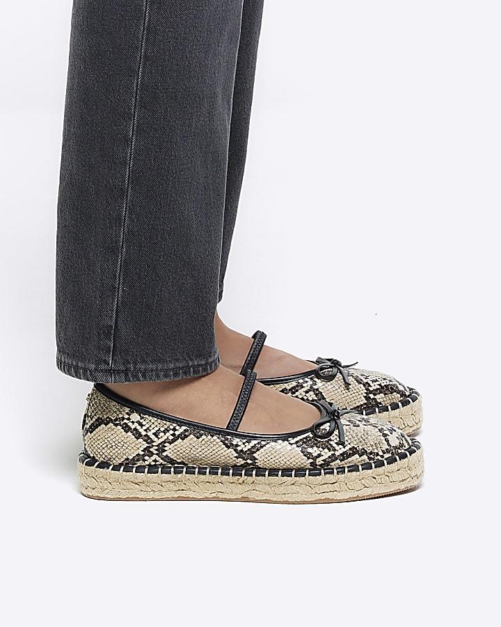 River Island Beige Animal Print Espadrille Ballet Pumps