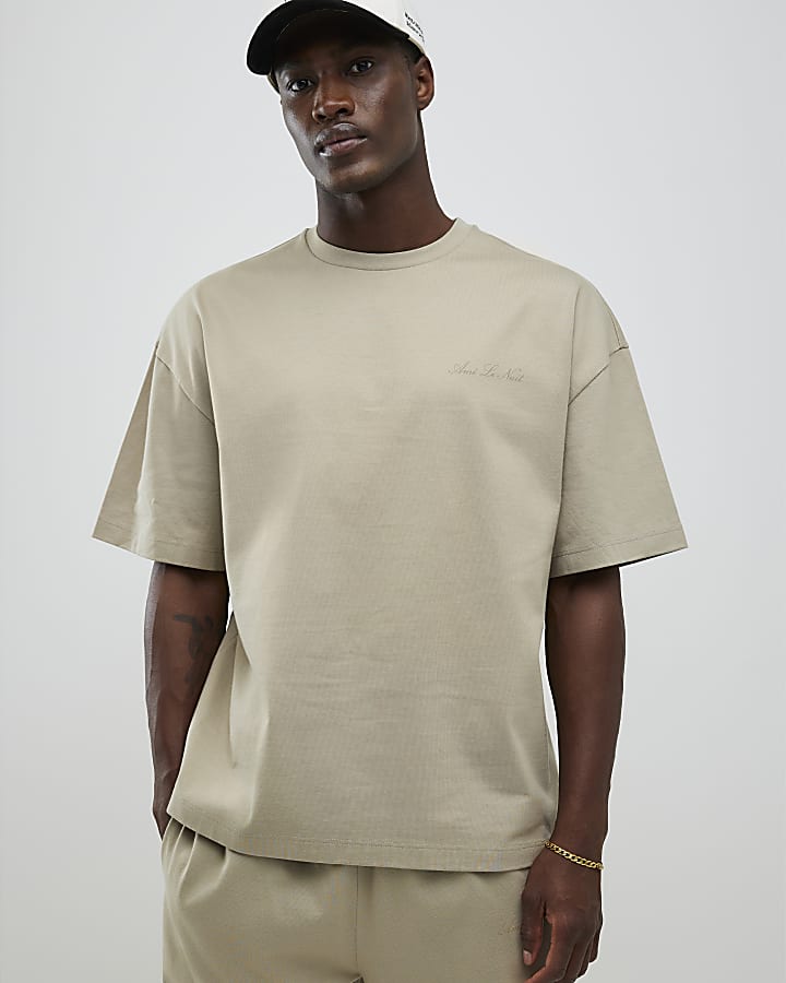 River Island Beige Boxy Fit T-Shirt And Joggers Set