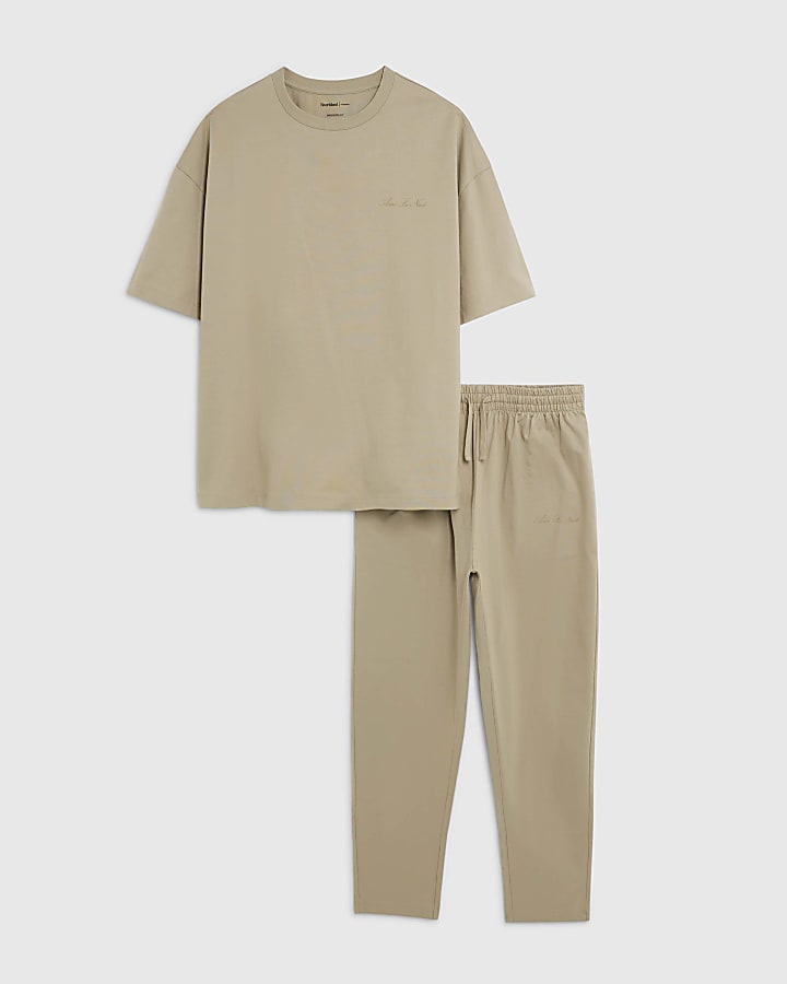river island Beige Boxy Fit T-Shirt And Joggers Set