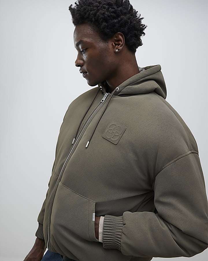 River Island Beige Bubble Hem Embossed Hoodie Jacket