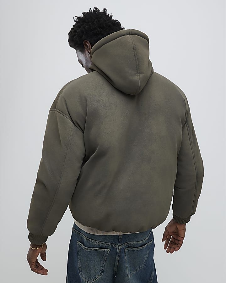 River Island Beige Bubble Hem Embossed Hoodie Jacket