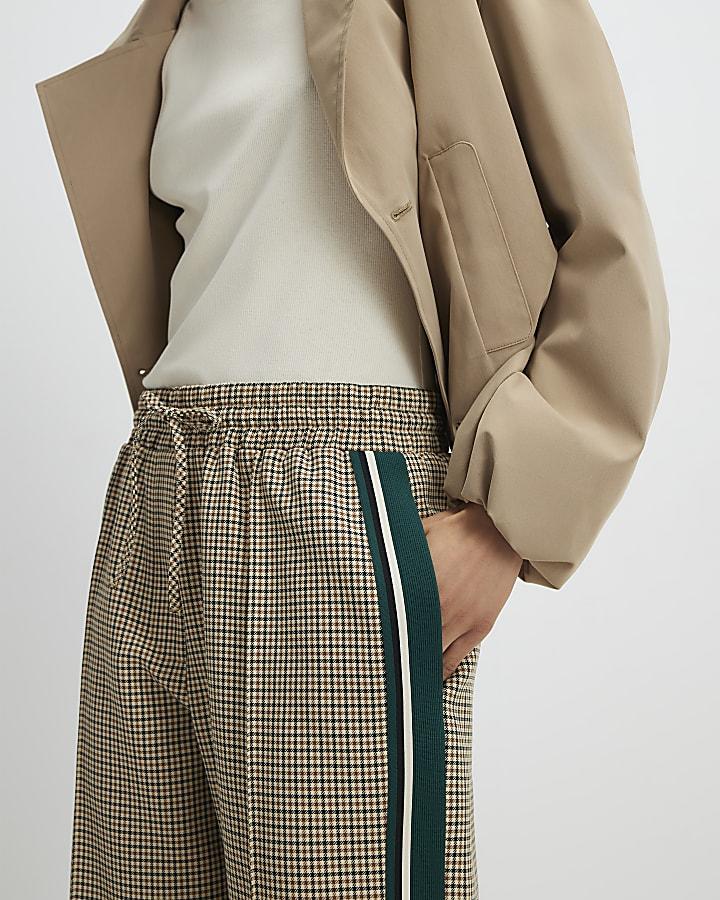 River Island Beige Check Side Stripe Wide Leg Joggers