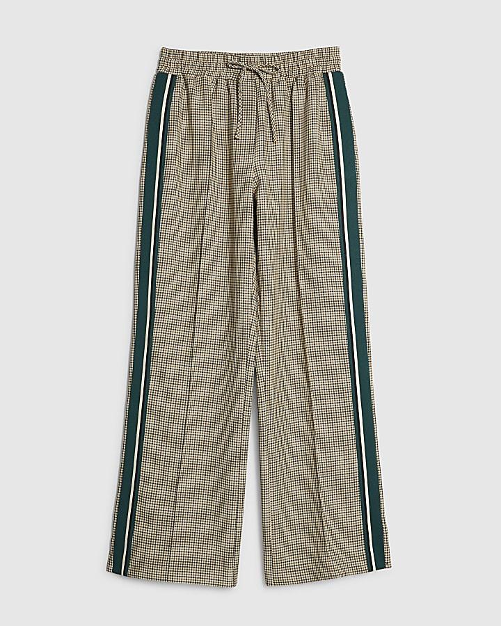 river island Beige Check Side Stripe Wide Leg Joggers