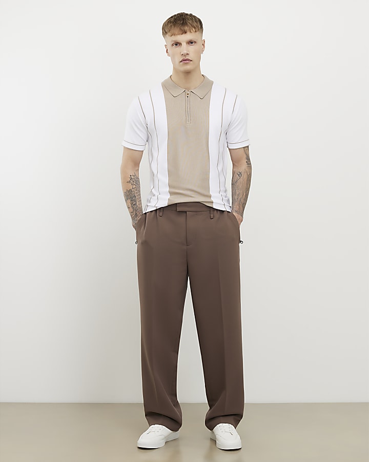 River Island Beige Colour Blocked Stripe Polo Shirt