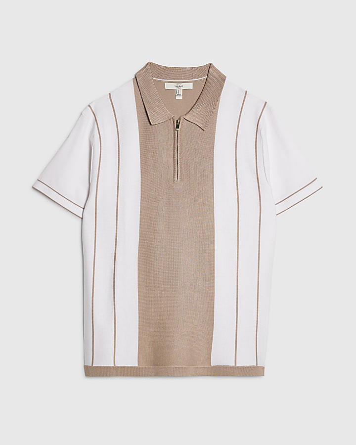 river island Beige Colour Blocked Stripe Polo Shirt