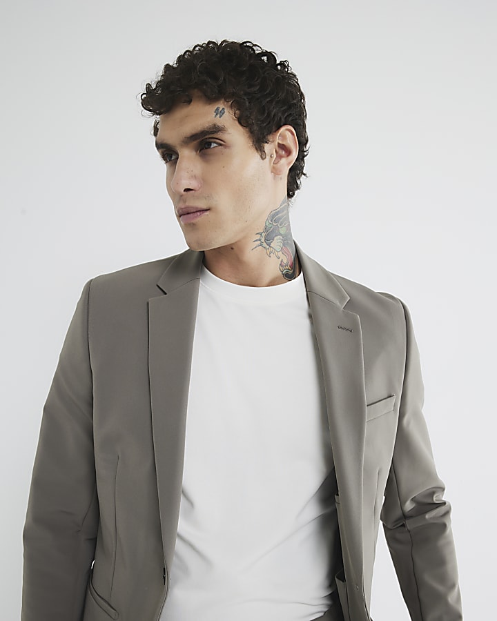 River Island Beige Comfort Stretch Skinny Suit Jacket