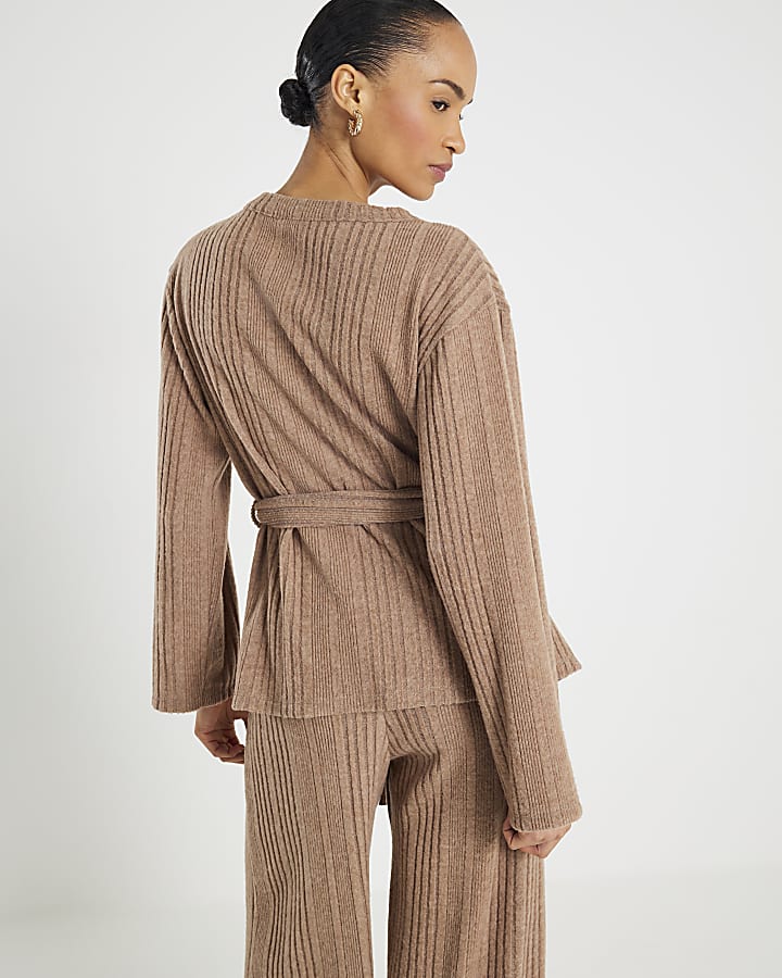 River Island Beige Cosy Long Sleeve Belted Cardigan