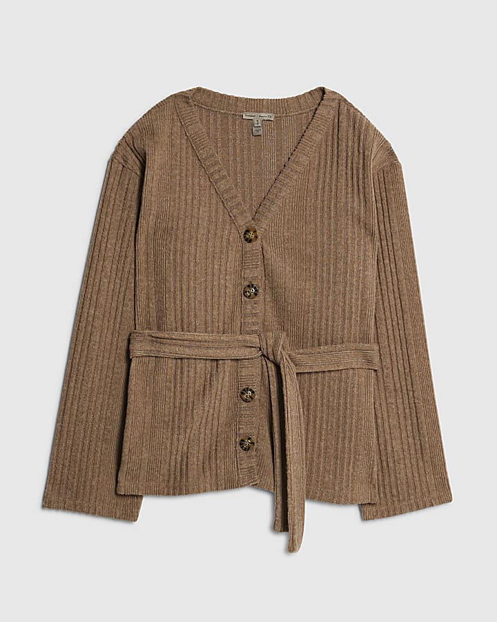 river island Beige Cosy Long Sleeve Belted Cardigan