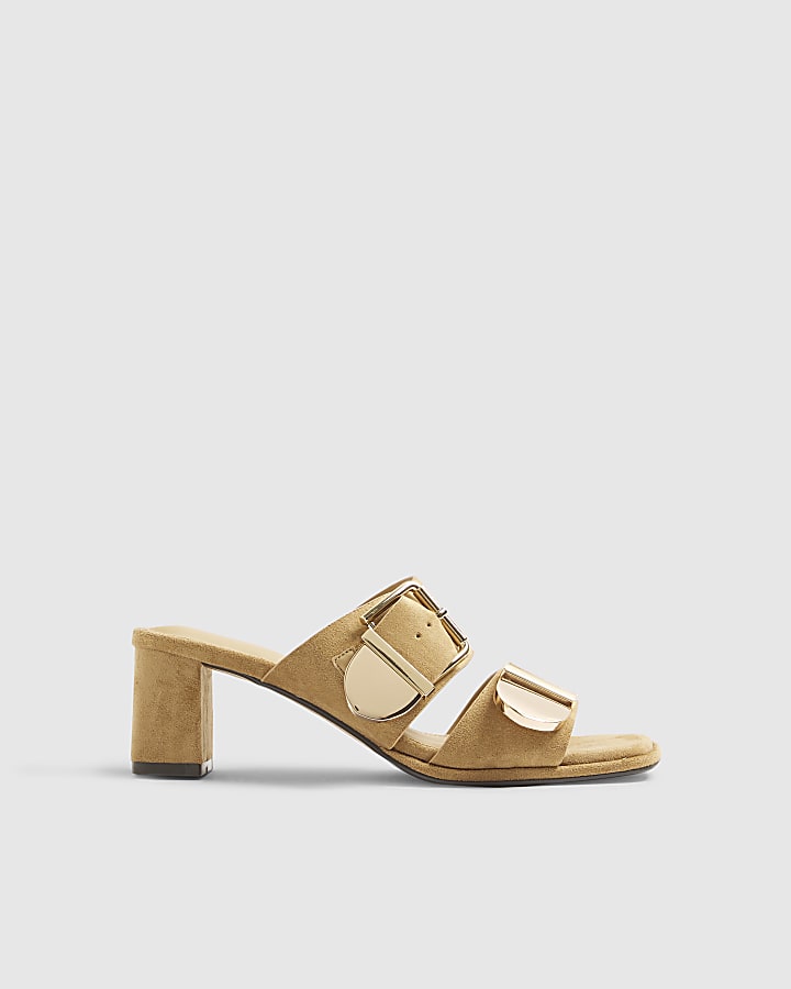 River Island Beige Faux Suede Double Buckle Mule Sandal