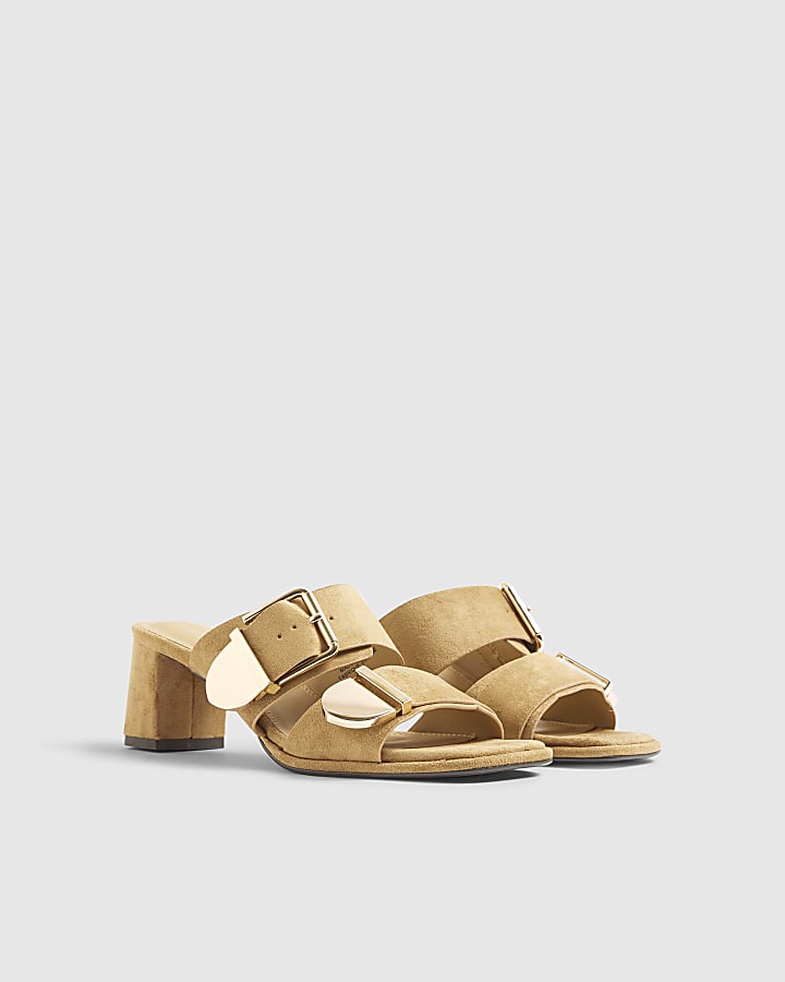River Island Beige Faux Suede Double Buckle Mule Sandal