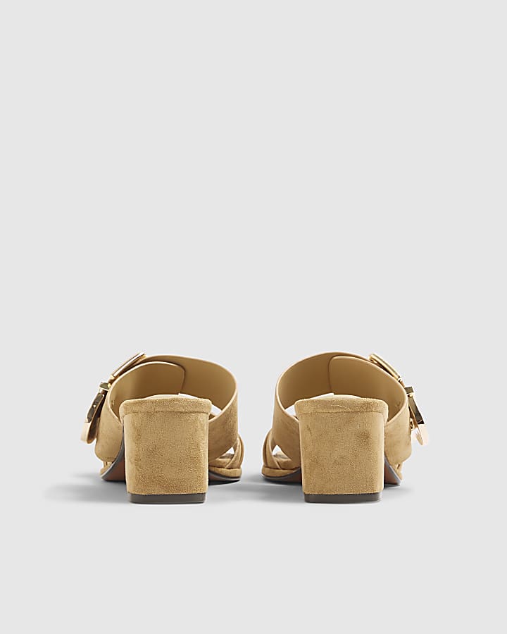 River Island Beige Faux Suede Double Buckle Mule Sandal