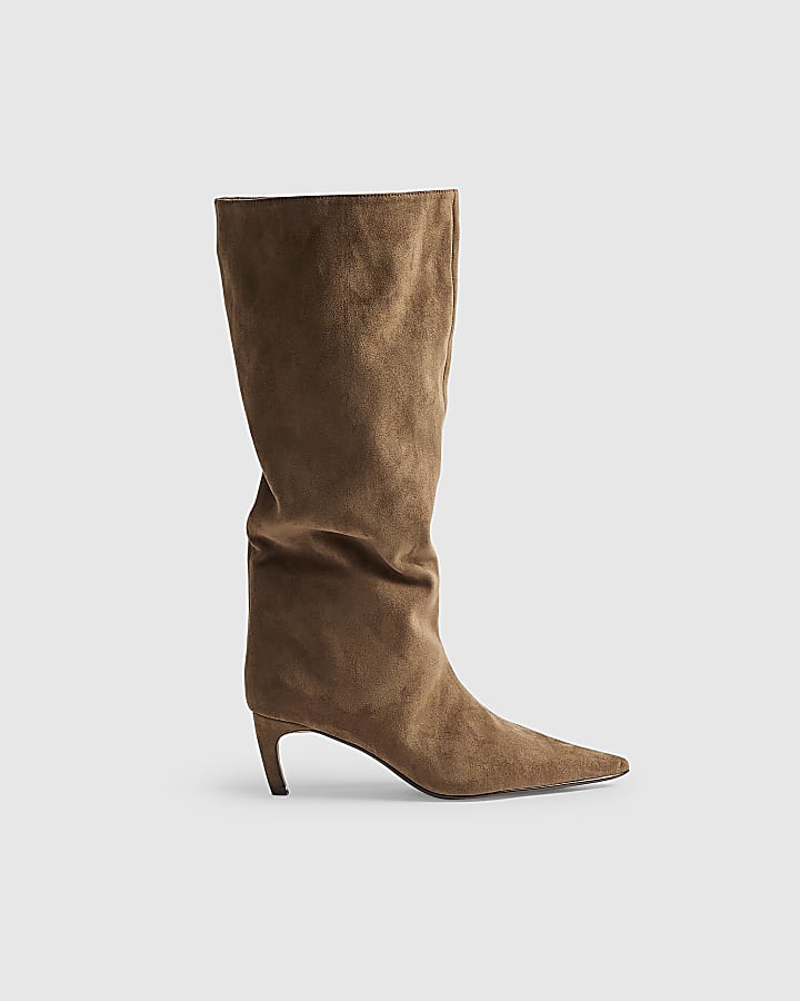 River Island Beige Faux Suede Slouch High Leg Boots
