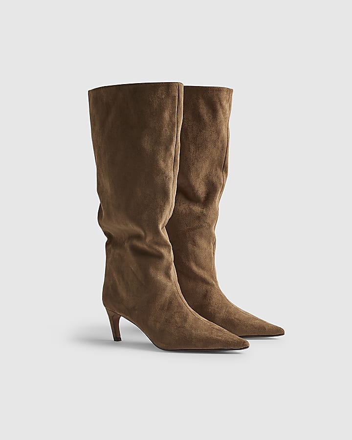River Island Beige Faux Suede Slouch High Leg Boots