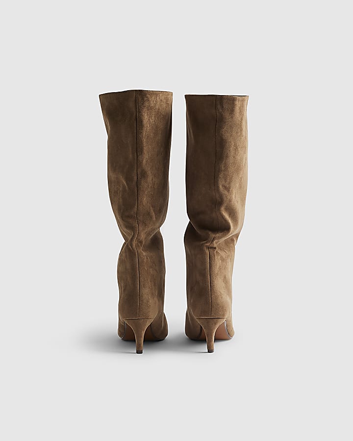 River Island Beige Faux Suede Slouch High Leg Boots