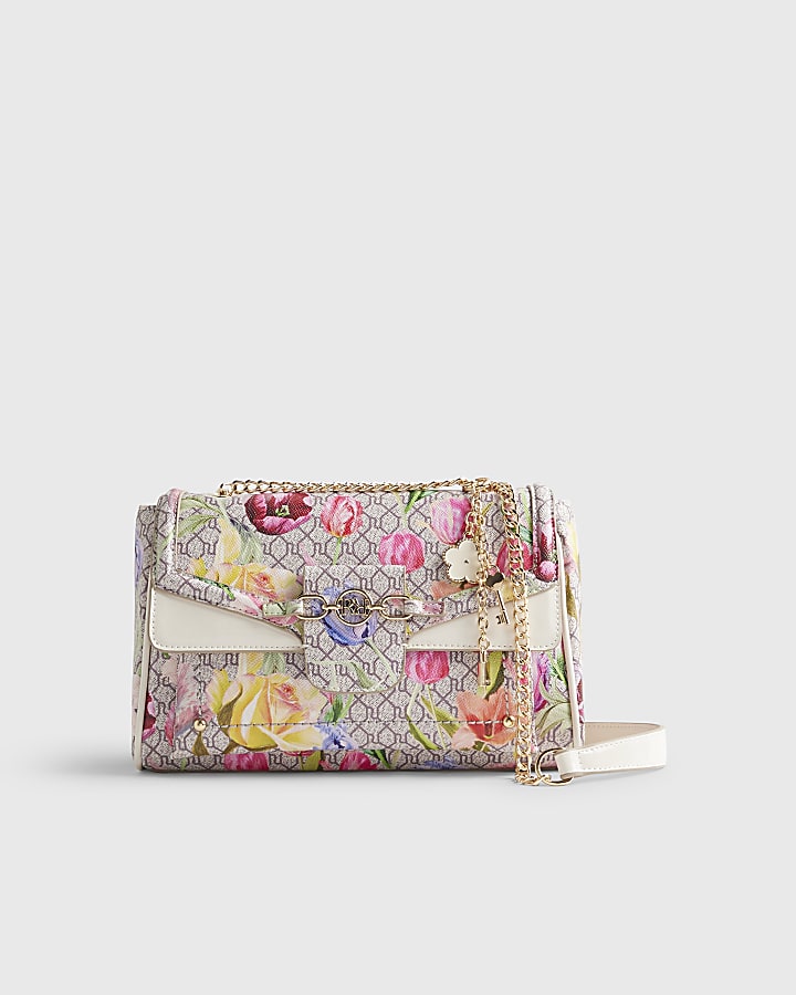 River Island Beige Floral Monogram Print Shoulder Bag