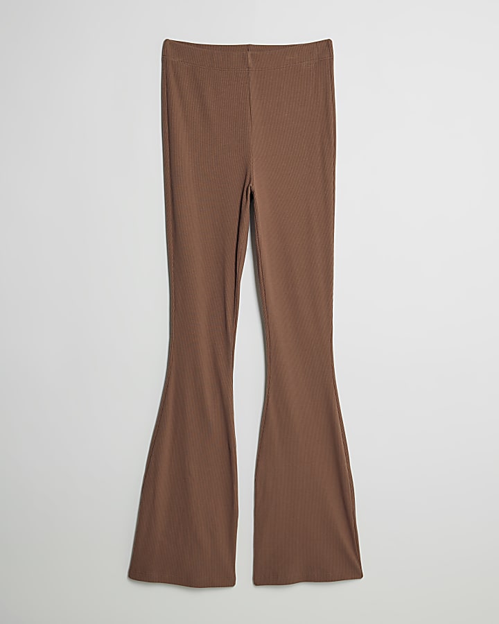 river island Beige High Waisted Ribbed Flare Leggings