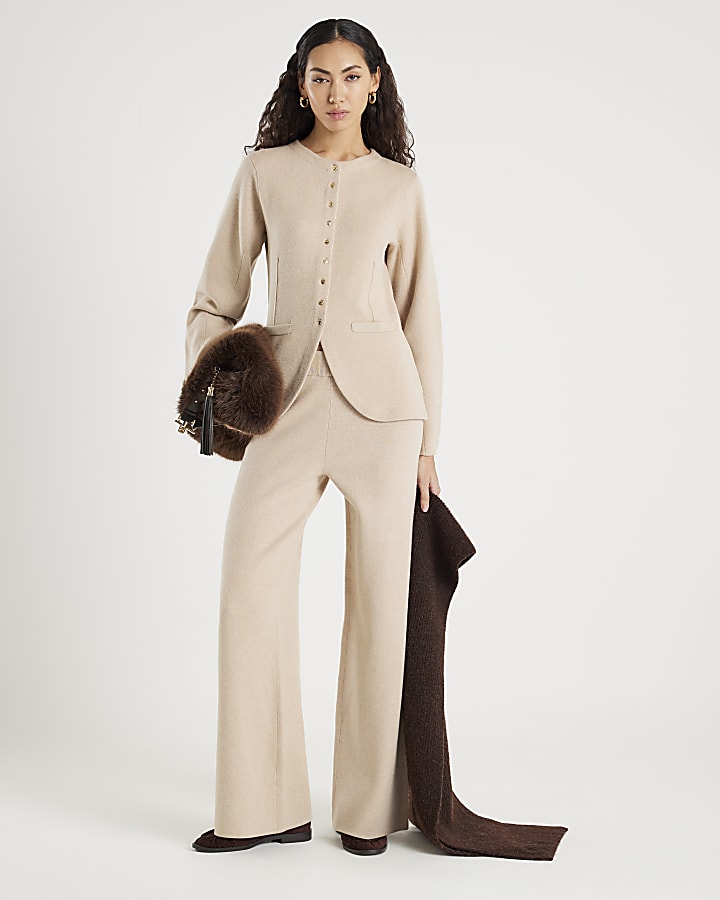 River Island Beige Knitted Long Sleeve Structured Cardigan
