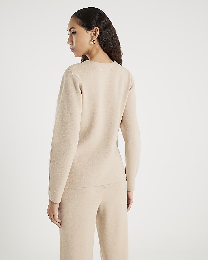 River Island Beige Knitted Long Sleeve Structured Cardigan