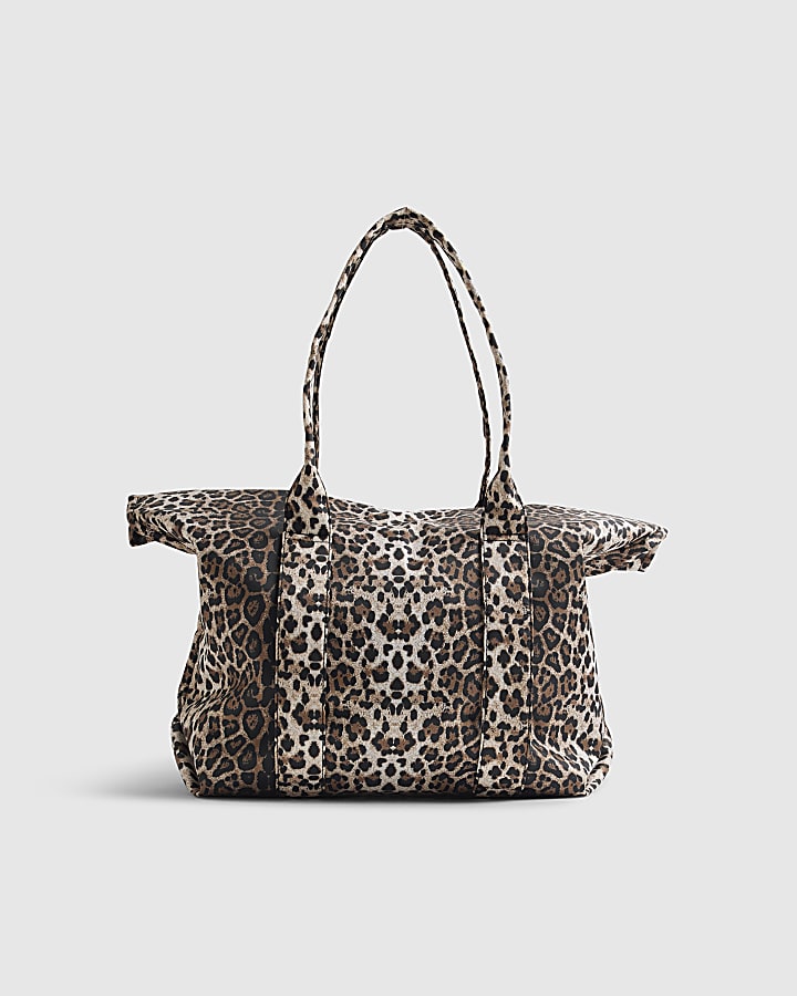 River Island Beige Leopard Print Roll Top Holdall Bag