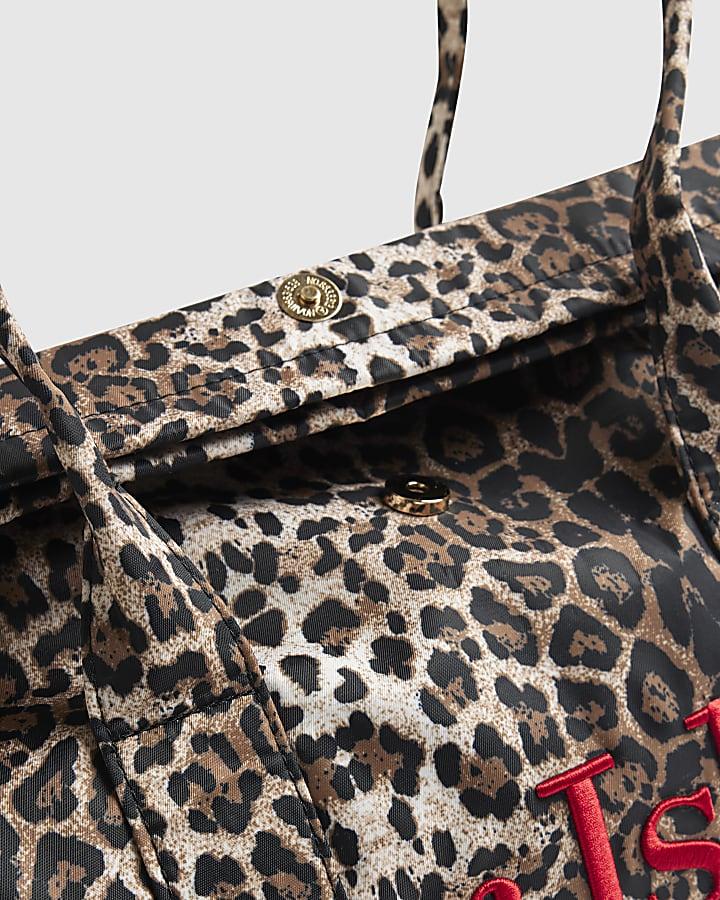 River Island Beige Leopard Print Roll Top Holdall Bag