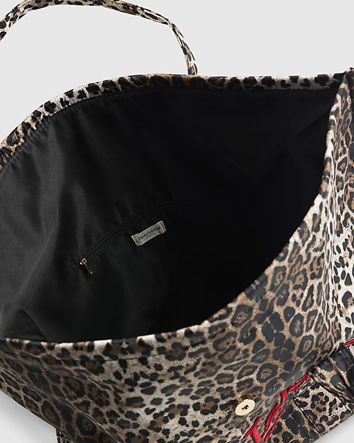 river island Beige Leopard Print Roll Top Holdall Bag