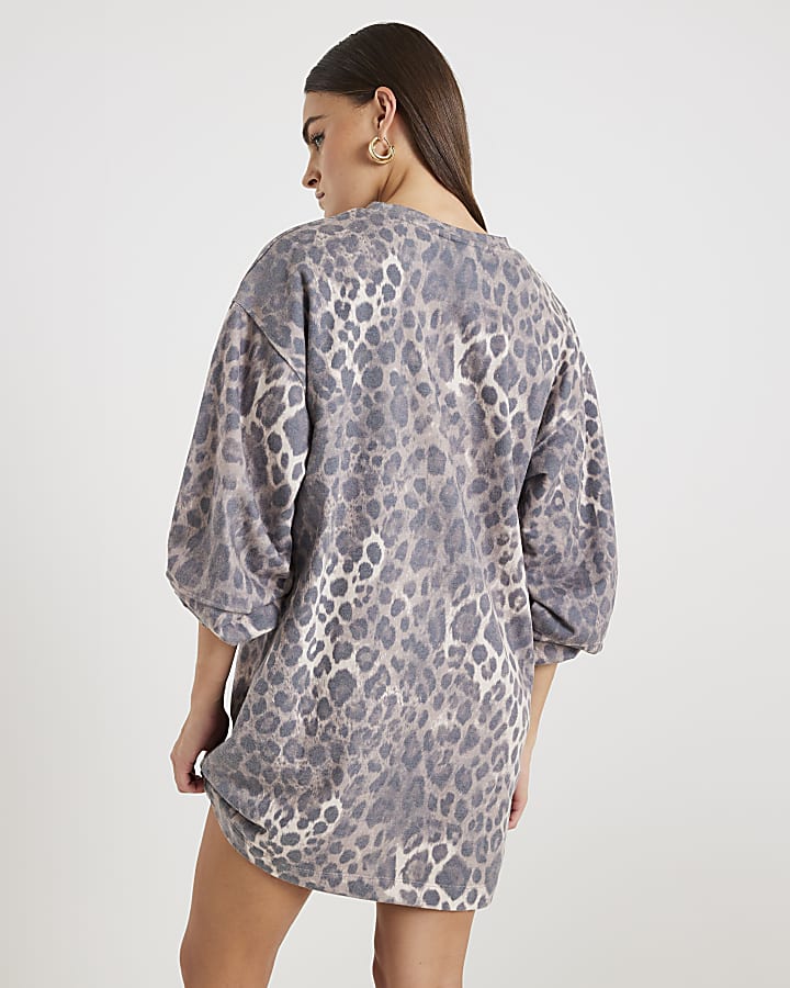 River Island Beige Leopard Print Sweatshirt Mini Dress