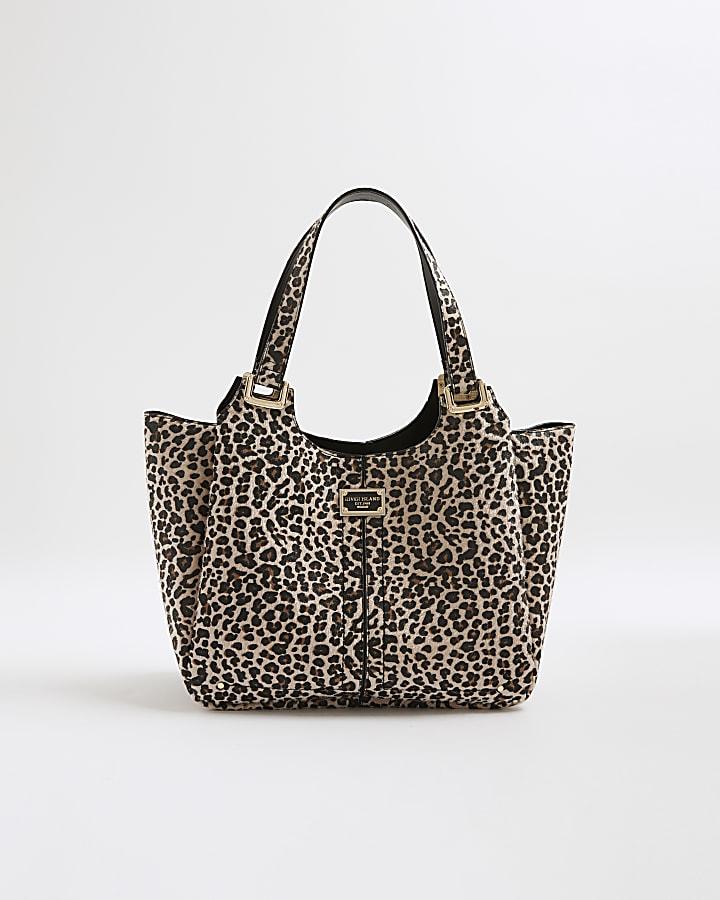 River Island Beige Leopard Print Winged Shoulder Bag