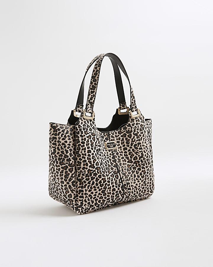 River Island Beige Leopard Print Winged Shoulder Bag