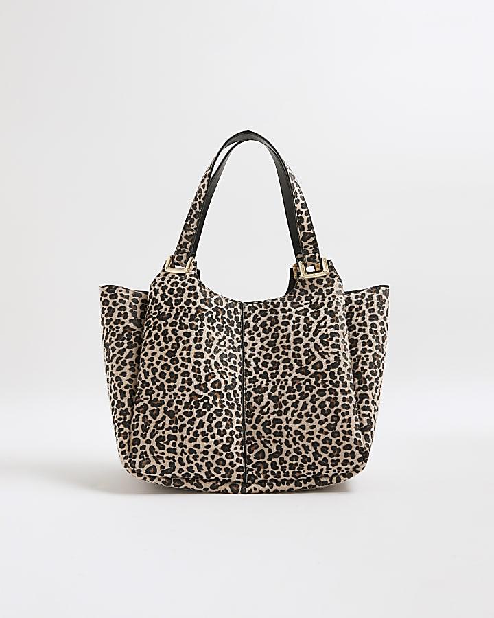 River Island Beige Leopard Print Winged Shoulder Bag