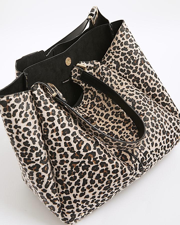river island Beige Leopard Print Winged Shoulder Bag