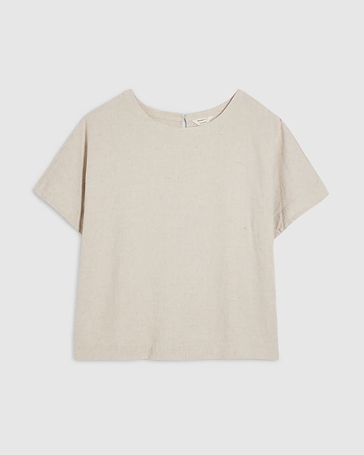river island Beige Linen Blend Short Sleeve T-Shirt