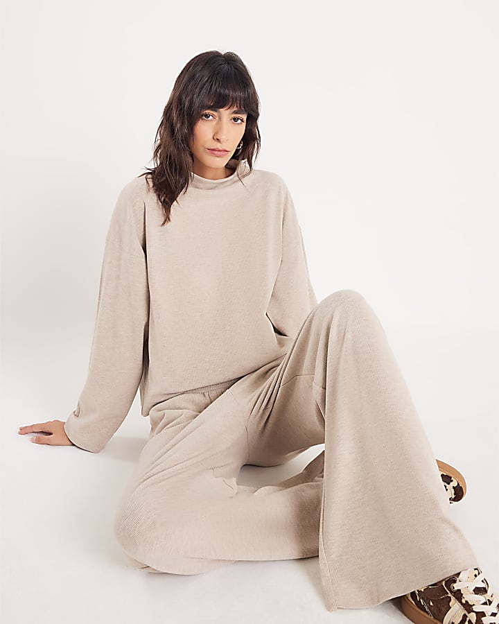 River Island Beige Long Sleeve Brushed High Neck Top