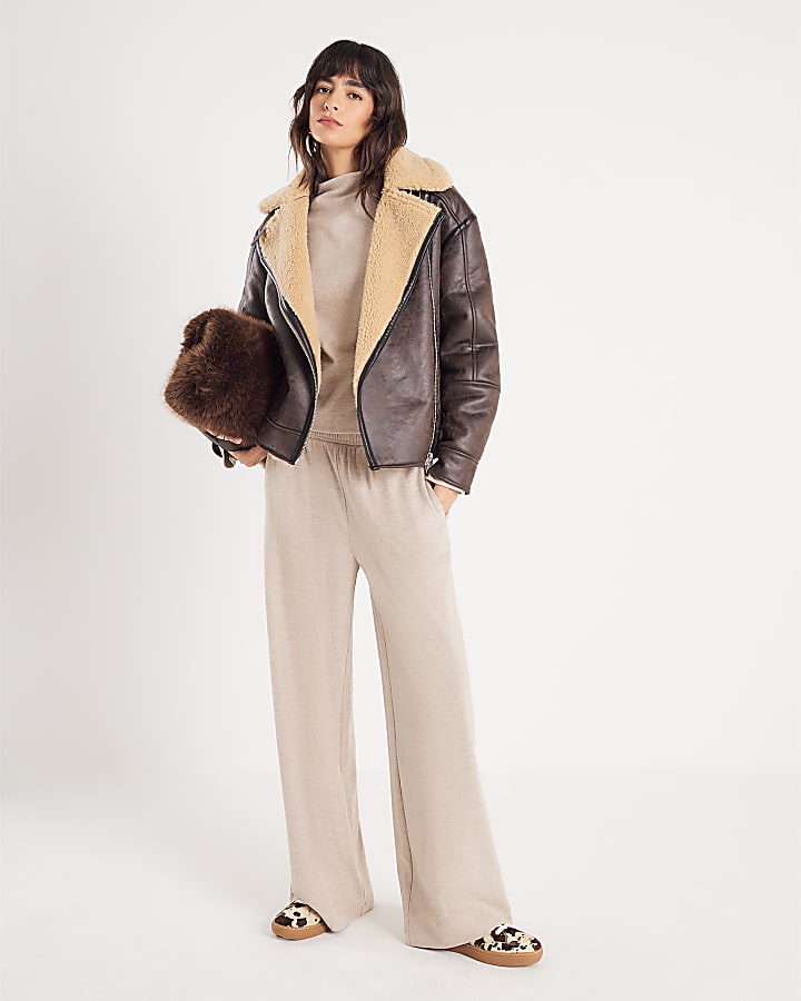 River Island Beige Long Sleeve Brushed High Neck Top