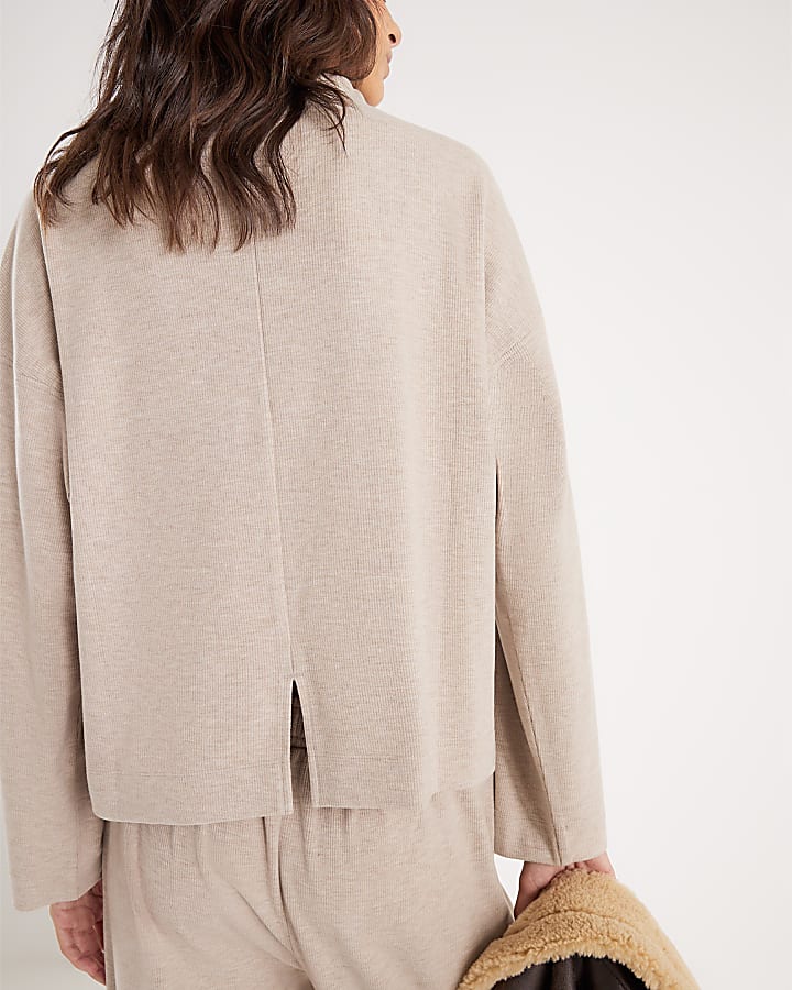 River Island Beige Long Sleeve Brushed High Neck Top