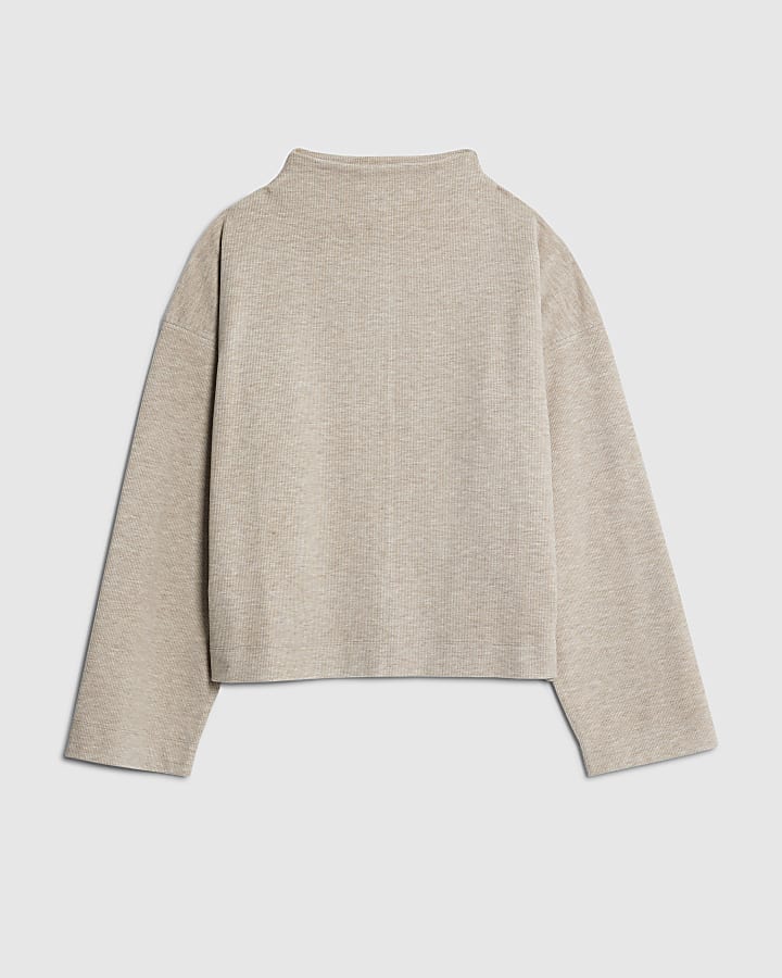 river island Beige Long Sleeve Brushed High Neck Top