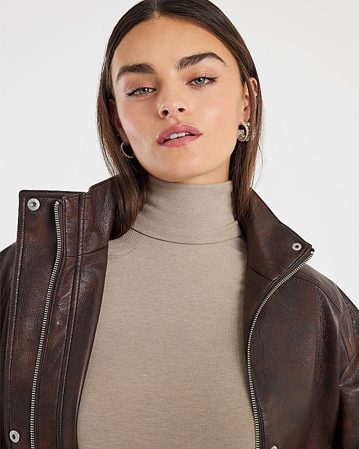 River Island Beige Long Sleeve Roll Neck Mini Dress