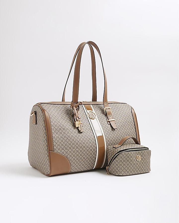 River Island Beige Monogram Charm Holdall Bag Bundle