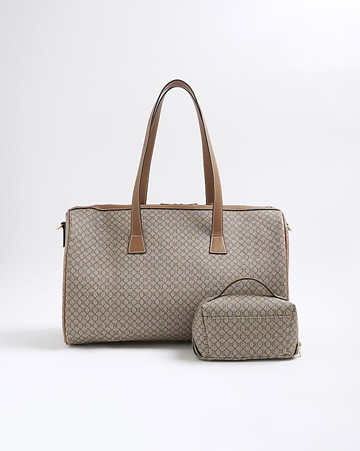 River Island Beige Monogram Charm Holdall Bag Bundle