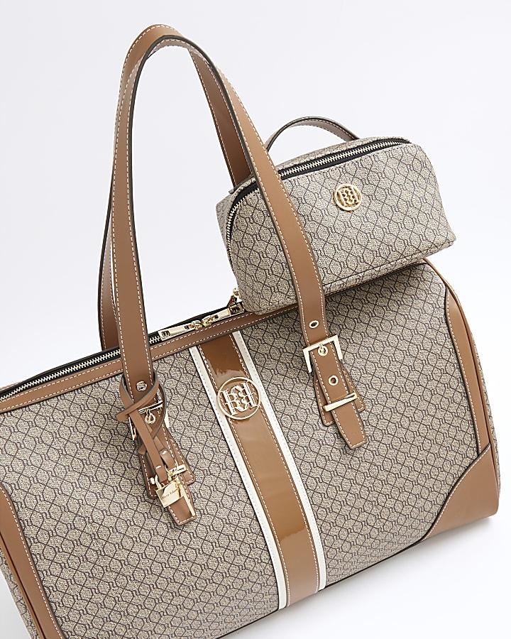River Island Beige Monogram Charm Holdall Bag Bundle