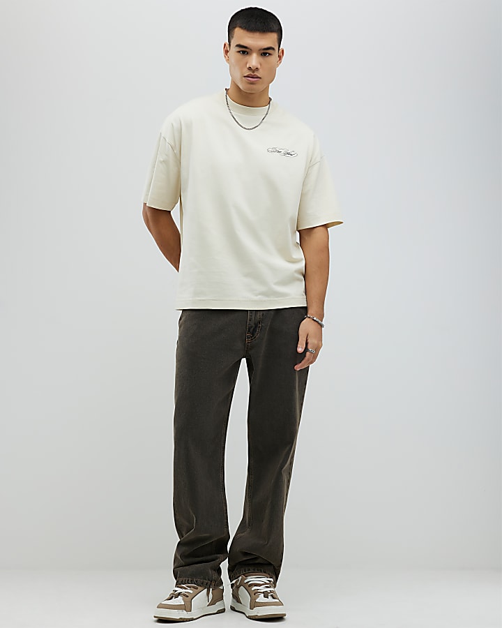 River Island Beige Oversized Fit Free Spirit T-Shirt