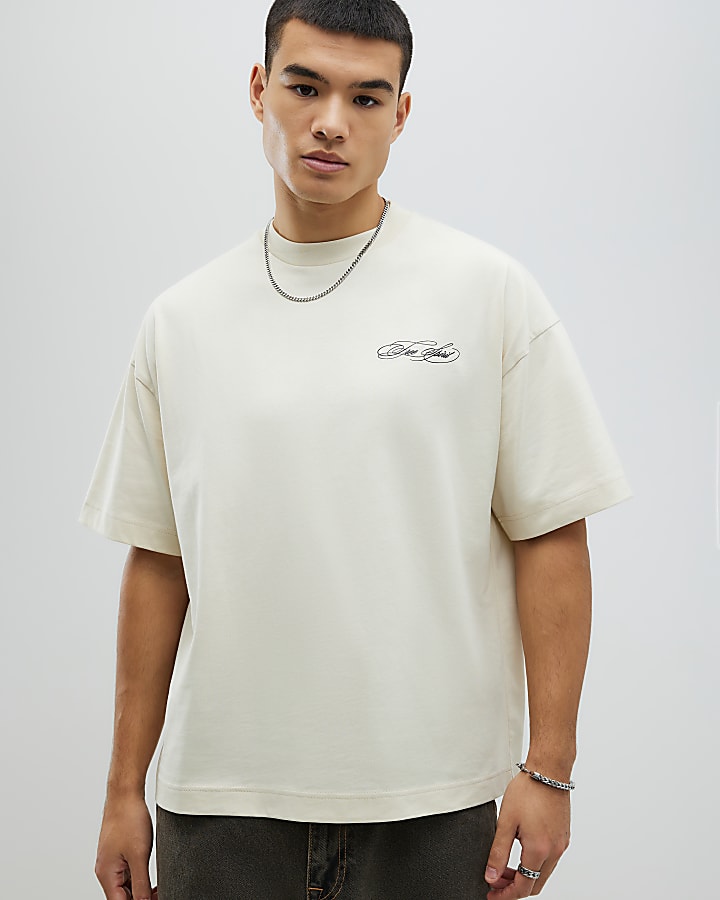 River Island Beige Oversized Fit Free Spirit T-Shirt